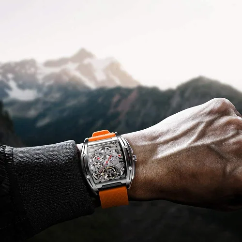 Vista 4 de CIGADesign Reloj de esqueleto automático mecánico de titanio con réplica Tonneau de reloj de pulsera casual impermeable con cristal de zafiro correa