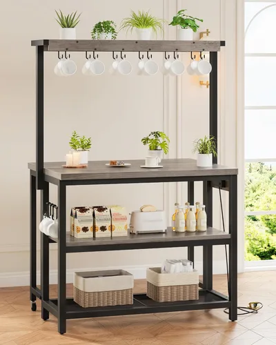 Vista 2 de CHOEZON Isla de cocina con toma de corriente, mesa de isla de cocina con parte superior plegable, islas de almacenamiento estacionario, barra