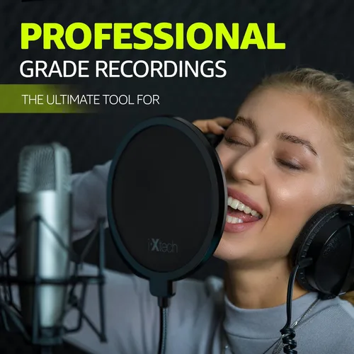 Vista 5 de Filtro pop para micrófono, filtro pop Blue Yeti, pantalla de doble capa con un clip flexible de cuello de cisne de 360 grados con estabilizador