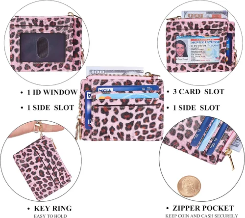 Vista 4 de Sodsay Estuche para tarjetas, cartera delgada con bolsillo frontal, para mujer, sujetatarjetas con llavero