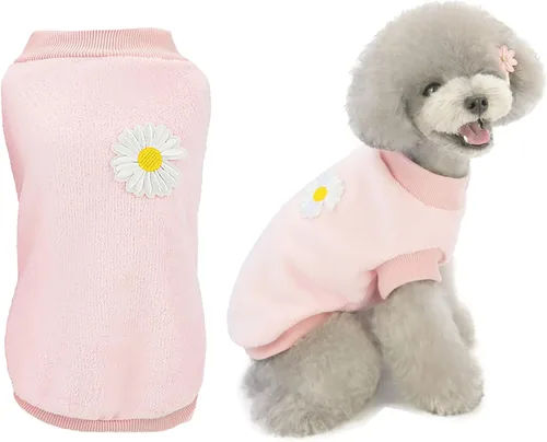 Vista 6 de Suéter para perro, forro polar de lana para invierno, cálido, pijama de flores para perros pequeños, medianos, gatos, azul claro, S