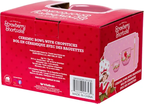 Vista 8 de Silver Buffalo Strawberry Shortcake - Tazón de cerámica vintage para ramen con palillos, apto para microondas, 20 onzas