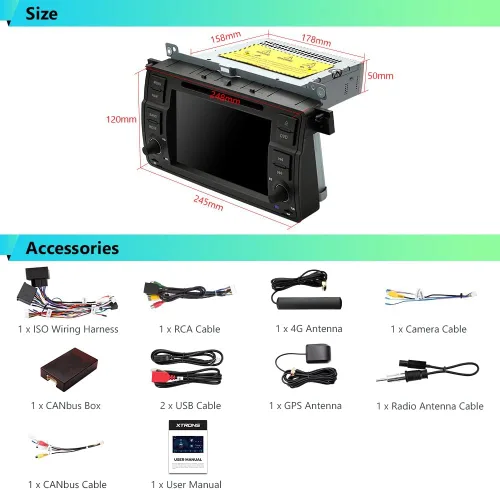 Vista 9 de XTRONS Estéreo de coche de un solo DIN para BMW E46 M3, Android 12 Octa Core 4 GB+64 GB Radio de coche reproductor de DVD, pantalla táctil IPS de 7