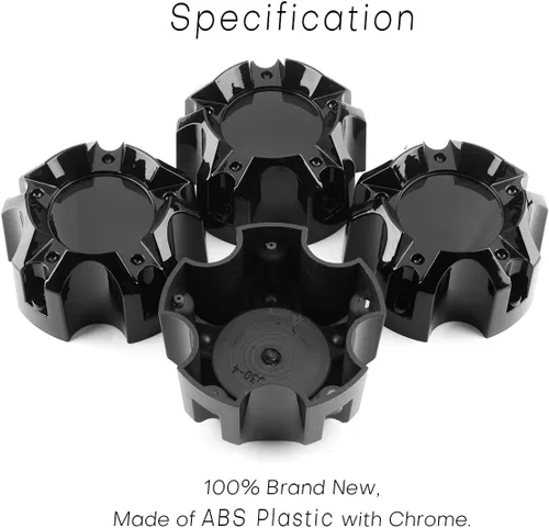 Vista 5 de Tapas centrales de rueda de 4.41 pulgadas para tapacubos centrales Ballistic, paquete de 4 tapas centrales negras de repuesto, 5 orejetas