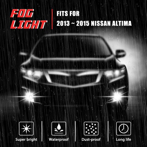 Vista 3 de Lámparas antiniebla de conducción de repuesto para Nissan Altima 2013 2014 2015 con bombillas halógenas H11 12V 55W y bisel negro cromado e