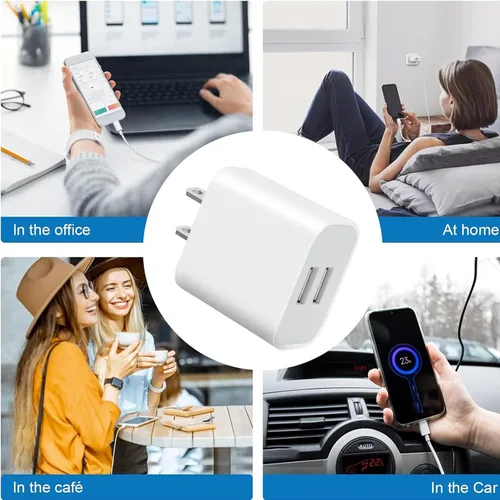 Vista 7 de Paquete de 3 cargadores de pared USB, adaptador de enchufe de doble puerto para bloque de carga de toma de pared, adaptador de corriente USB
