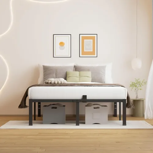 Vista 33 de Marco de cama tamaño King – Marco de cama de plataforma de metal resistente de 14 pulgadas, no necesita somier, fácil montaje, marcos de cama sin