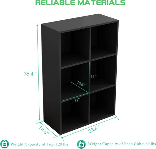 Vista 3 de OSCHF - Estantería de almacenamiento de 6 cubos, estantería de madera de 3 niveles con soporte en el suelo, estantería abierta para el hogar