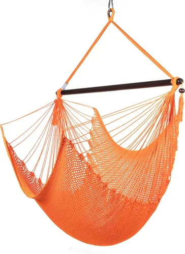 Vista 8 de Larga silla hamaca grande caribeña con reposapiés, 48 pulgadas, poliéster, silla de colgar., Verde