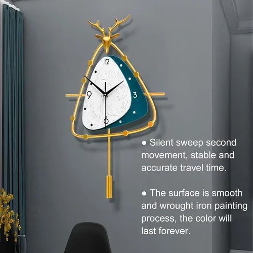 Vista 6 de Elegant Wall Clock with Pendulum Modern Nordic Light Luxury Clock Silent Thick Metal Hands Accurate Timing Nordic Style Fashion Deer Head Wall Clock