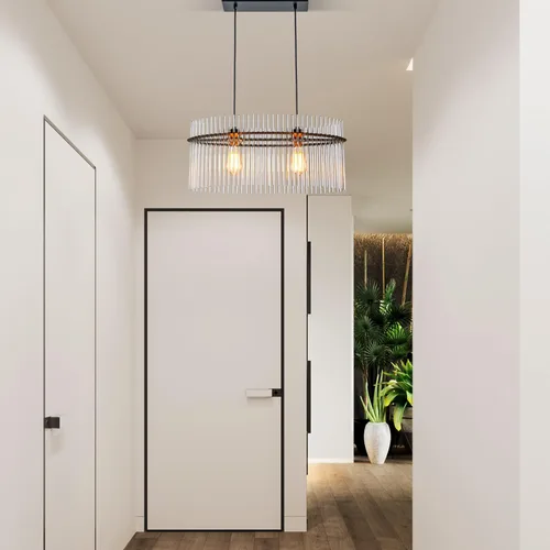 Vista 7 de Candelabro Moderno de Cristal de 2 Luces D23.6 Candelabro de Comedor Sobre Mesa Lámpara Colgante Contemporánea Altura Ajustable E26 para Sala