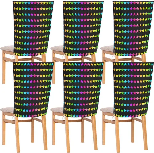Neon Stars Rainbow Colorful Fashion Decorative Dining Chair Slipcovers for Retro Dining Chairs Removable Dorm Chair Cover funda para sillas de