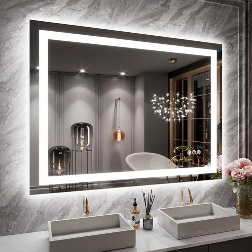 Vista 106 de LOAAO Espejo de baño LED de 28 x 36 pulgadas con luces, antiniebla, regulable, retroiluminado + iluminado frontal, espejo de tocador de baño