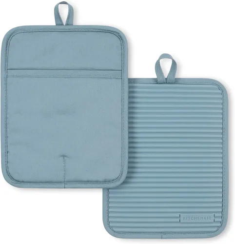 Vista 13 de KitchenAid Juego de 2 soportes para ollas de silicona suave acanalados, color cielo aguamarina, 7 x 9 pulgadas