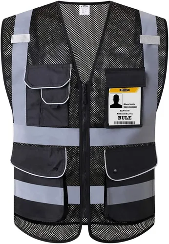 Vista 39 de JKSafety Chaleco de seguridad frontal con 9 bolsillos de alta visibilidad de doble color con cierre de cremallera MESH Lite Tira reflectante