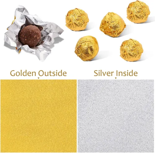 Vista 4 de Hemoton 200 unidades de papel de aluminio dorado envoltorios de dulces regalo papel de embalaje para dulces de chocolate para fiestas, cumpleaños