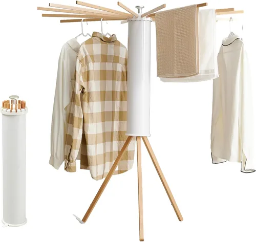 Vista 10 de RFOUO Tendedero de Ropa Trípode de Aluminio - 4 Varillas 16 Clips, Tendedero Plegable Portátil, Ahorro de Espacio, Tendedero de Ropa para Lavandería