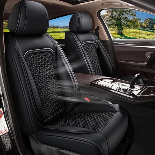 IKABEVEM Fundas de Asientos de Automóvil para Asientos Delanteros para Ford Explorer 2004-2025 2026 - Funda de Asiento de Cuero de Seda de Hielo