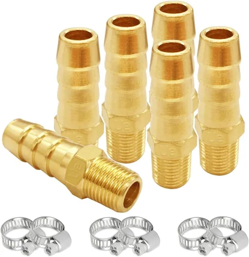 Vista 14 de 6 accesorios de púas de manguera de latón de 1/2 pulgada NPT macho a 1/2 pulgadas, conector adaptador de púas incluye 6 abrazaderas de acero