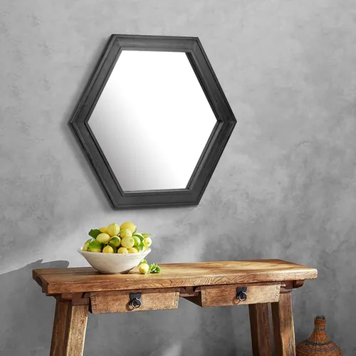 Vista 6 de Stonebriar Decorative 24" Hexagon Wall Mirror with Black Wood Frame and Attached Hanging Bracket, Decorative Country Rustic Decor for the Living