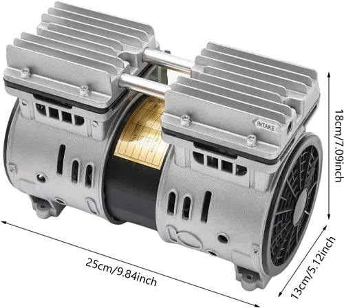 Vista 3 de Bomba de vacío sin aceite, 110V 370W Bomba de compresor de pistón sin aceite de alta presión Bomba de aire de vacío de alto flujo Cilindro doble