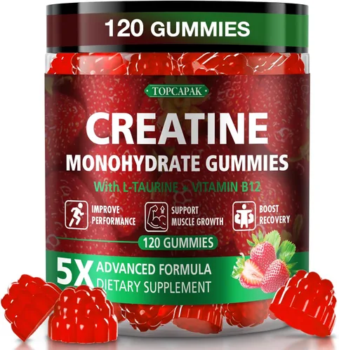 Vista 11 de Gomitas de Monohidrato de Creatina para Hombres y Mujeres - Sabor a Arándano, en Forma de Frambuesa - Gomitas de Creatina Masticables con Taurina