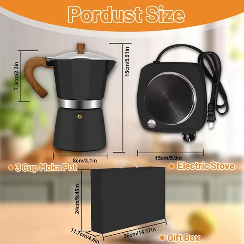 Vista 2 de Set de olla de moka de aluminio 2 en 1 con cafetera de espresso para estufa eléctrica, clásico para estufa de café 150ml 5oz Mocha Express portátil