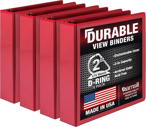 Vista 130 de Samsill - Carpeta duradera de 5 pulgadas, fabricada en los Estados Unidos, con anillos en D, transparente y personalizable, color blanco