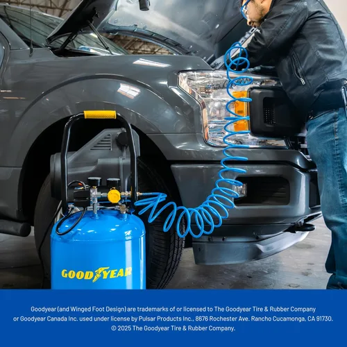 Vista 3 de Goodyear - Compresor de aire eléctrico vertical portátil sin aceite, 10 galones, 150 PSI