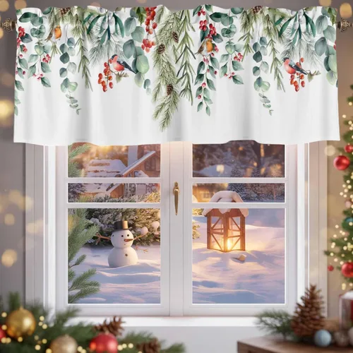 Vista 32 de Cenefas botánicas de acuarela para ventanas de cocina, cenefa de cortina de hojas verdes, cortinas cortas de rama de plantas con bolsillo