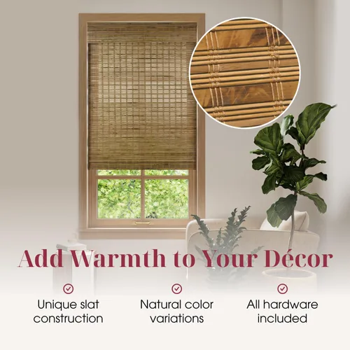 Vista 3 de ARLO BLINDS - Persianas romanas de bambú natural traslúcido con faldón y sin cordón para ventanas interiores, incluye herrajes de montaje, 20