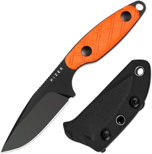 Vista 11 de Cuchillo de hoja fija Kizer Muskrat, cuchilla D2 de 3,15 pulgadas, cuchillo EDC con patrón Argyle, mango G10 negro, cuchillos de cuello para hombres