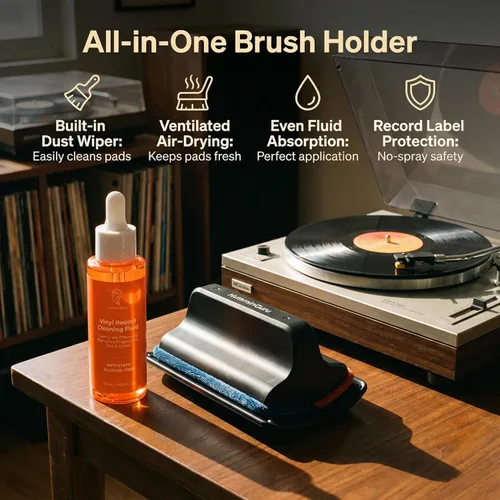 Vista 6 de HumminGuru I-Brush Kit de limpieza de discos de vinilo, kit de limpiador de discos de vinilo antiestático con almohadillas de terciopelo duales