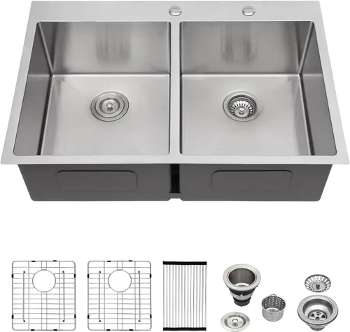 Vista 11 de Logmey Fregadero de cocina de doble tazón Acero inoxidable