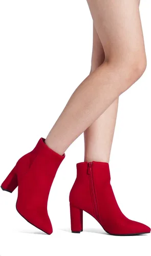 Vista 6 de DREAM PAIRS - Botines de tacón grueso para mujer, botas hasta el tobillo con punta puntiaguda