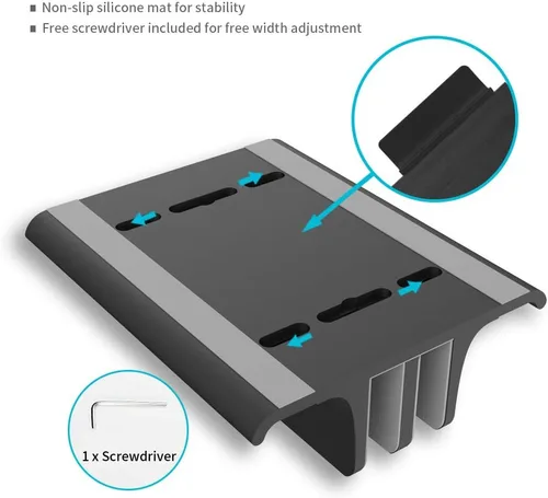 Vista 6 de Vaydeer Soporte vertical 3 en 1 para laptop, soporte de aluminio para computadora portátil con base ajustable, organizador que ahorra espacio