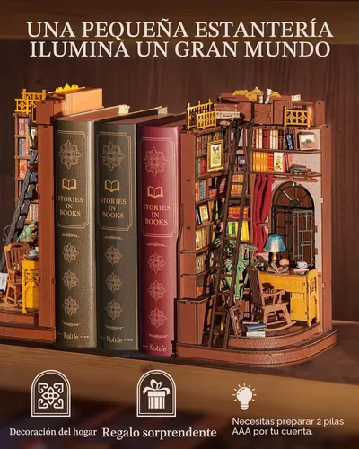 Vista 3 de Rolife Kit de rincón de libros para bricolaje, estudio de esquina silenciosa, rompecabezas 3D, decoración creativa británica para adultos, kits