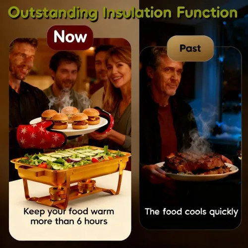 Vista 6 de Platos para bufé, 4 unidades, 6.5 cuartos de galón, juego de platos cuadrados de acero inoxidable dorado de 6.5 cuartos de galón, servidores de bufé