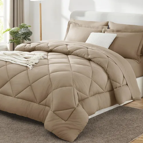 Vista 128 de CozyLux Juego de edredón de tamaño Queen, rojo burdeos, toda la ropa de cama en una sola bolsa, 7 piezas: edredón, fundas de almohada y de almohada
