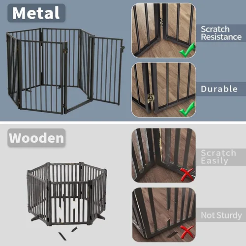 Vista 2 de Puertas de metal independientes para perros con puerta para interiores y exteriores, 40 pulgadas, extra ancha, 36 pulgadas de alto, puerta