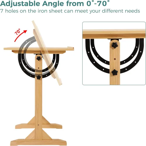 Vista 5 de VISWIN Mesa de dibujo de madera para adultos, mesa de dibujo de 24 x 35 pulgadas con ángulo ajustable para estudio de arte, escritorio de madera