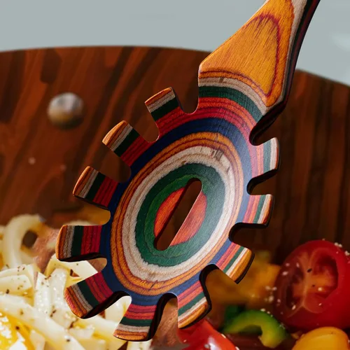 Vista 5 de Juego de utensilios de cocina de madera de Pakkawood de 3 piezas, incluye tenedor para pasta, espátulas planas de mango largo, juego de espátulas
