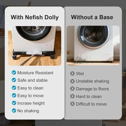 Vista 5 de Nefish Muebles Dolly Mini soporte ajustable para refrigerador con ruedas, soporte para lavadora, rodillo móvil con 4 ruedas giratorias de bloqueo