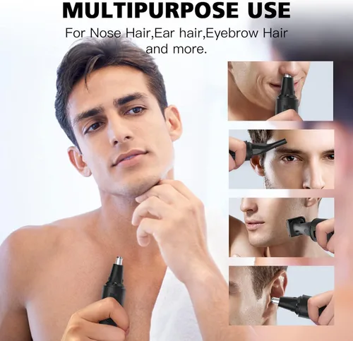 Vista 2 de XOOMRSCP Recortadora de pelo de nariz para hombres, recortadora de pelo recargable 3 en 1, sin dolor, multifuncional, para orejas y nariz, con Negro