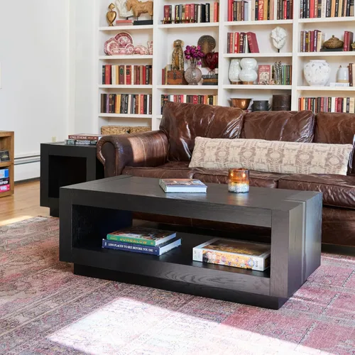 Vista 7 de Maven Lane Artemis Mesa de Café – Mesa Rectangular de 45 cm con Almacenamiento – Madera Sólida Negra – Ideal para Sala de Estar y Salón