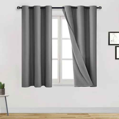 DWCN Cortinas 100% opacas de 45 pulgadas de largo, 2 paneles de oscurecimiento de la habitación, reducción de ruido, 2 capas gruesas, tratamiento de
