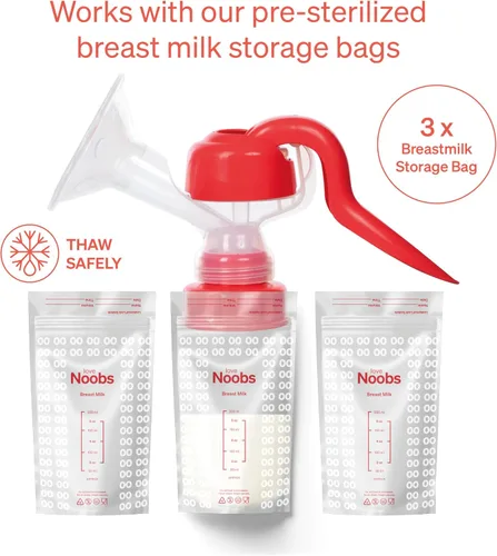 Vista 4 de Love Noobs Extractor de leche manual con 3 bolsas de almacenamiento de leche materna adicionales, bomba de mano, bomba de lactancia manual