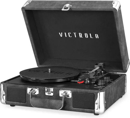 Vista 13 de Victrola Journey - Tocadiscos portátil de maleta con Bluetooth, con altavoces integrados, reproductor de discos de vinilo de 3 velocidades, salida