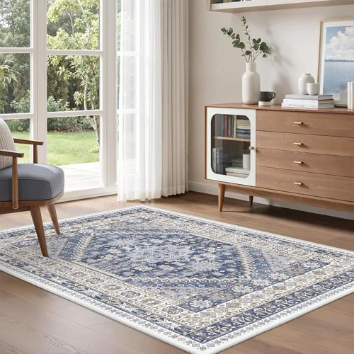 Vista 127 de zesthome Alfombras de área de 5 x 7, lavables a máquina, para sala de estar, dormitorio, resistentes a las manchas, vintage, de gran área, Beige
