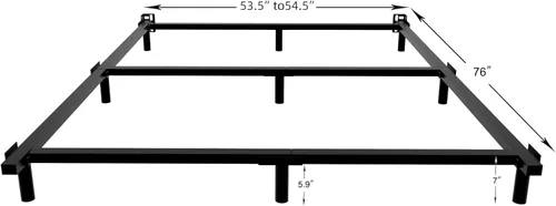 Vista 3 de Marco de cama tamaño matrimonial, marco de cama de metal de fácil montaje para somier y colchón, 7 pulgadas, resistente 9 patas, base de soporte sin
